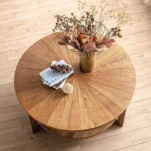 Wood Round Coffee Table for Living Room, 2 Tier Circle Coffee Table with Storage, Rustic Natural Coffee Table for Apartment, Easy Assembly (Espresso,35" Dx35 Wx18 H)