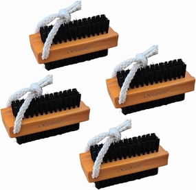 Wooden Fingernail Brush with Nylon Charcoal Bristles & Hanging Rope. Finger Nail Cleaning Scrub Brush for Women and Men. Scrubbing Under Nails, Hands, and Toes. (4-Pack).