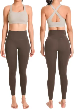 Workout Sets for Women High Waisted Leggings with Cross Back Sports Bra 2 Piece Yoga Outfits Gym Clothes Sets