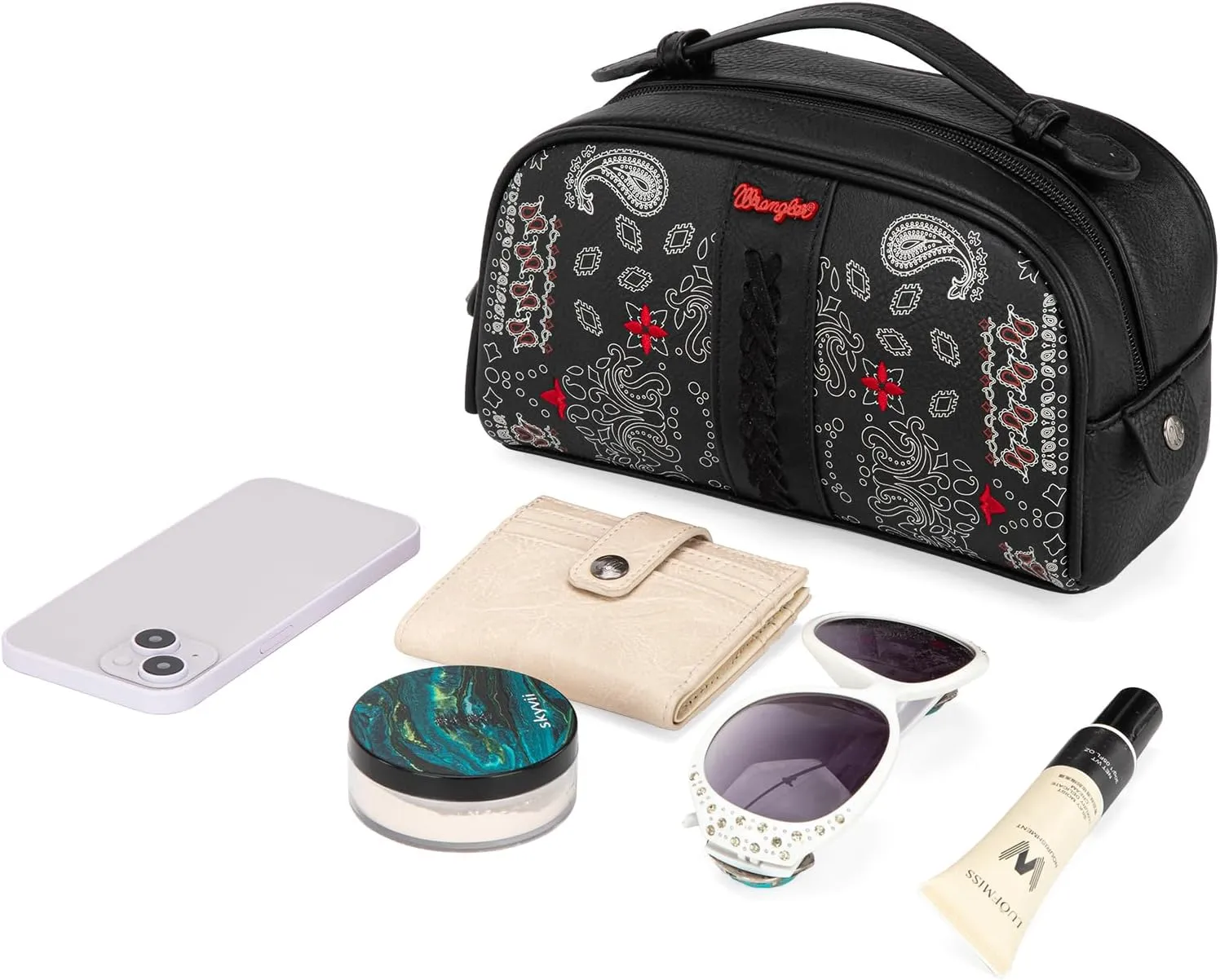 Wrangler Makeup Pouch Bag Mini Western Toiletry Purse Cosmetic Organizer Paisley Travel Pouch for Women