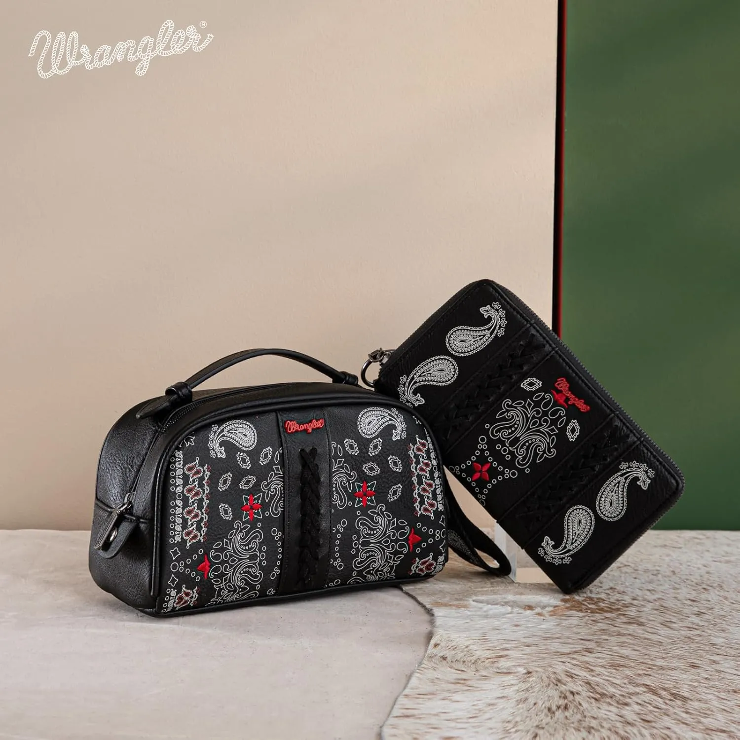 Wrangler Makeup Pouch Bag Mini Western Toiletry Purse Cosmetic Organizer Paisley Travel Pouch for Women