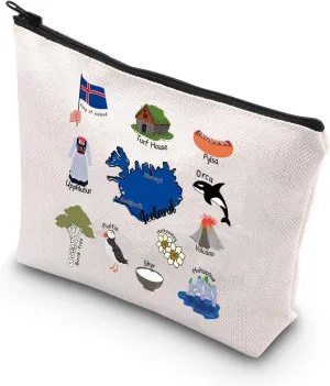 WSNANG Iceland Travel Cosmetic Bag Iceland Vocabulary Makeup Bag Iceland Culture Zipper Pouch Iceland Lover Gifts (Flag of Iceland bag)