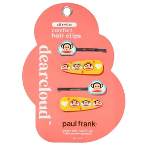 x Paul Frank Crease-Free Hair Clips Set of 4 – No Crease Hair Clips for Women, Teeth-Free & Secure Hold for Styling (All Smiles)