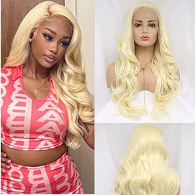 xiweiya 13x3 Lace Wigs 613# Blonde Lace Front Wig Long Body Wave Golden Wig Synthetic Heat Resistant Fiber Middle Parting for Women Cosplay Makeup Party 24 Inches