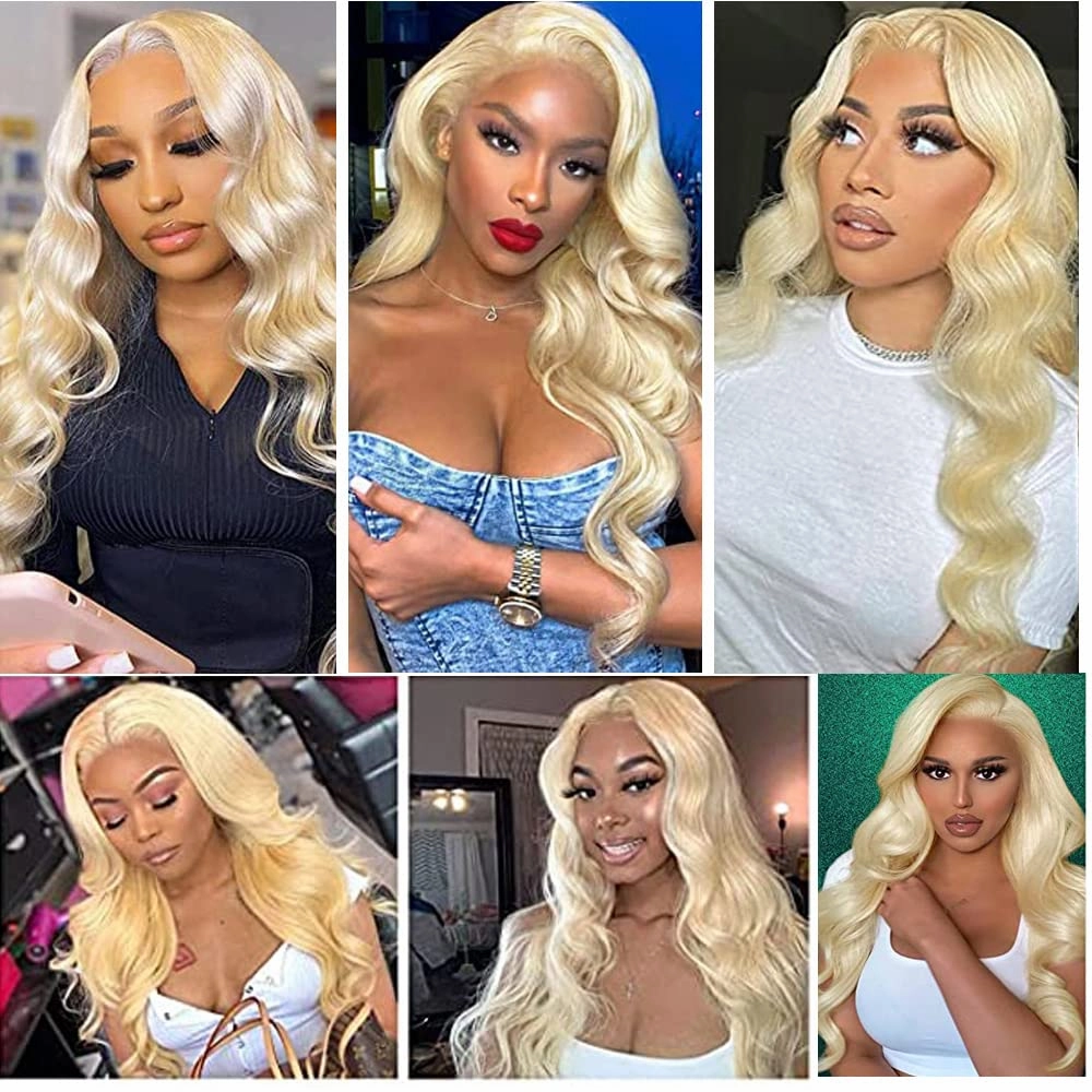 xiweiya 13x3 Lace Wigs 613# Blonde Lace Front Wig Long Body Wave Golden Wig Synthetic Heat Resistant Fiber Middle Parting for Women Cosplay Makeup Party 24 Inches