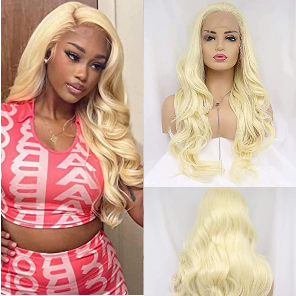 xiweiya 13x3 Lace Wigs 613# Blonde Lace Front Wig Long Body Wave Golden Wig Synthetic Heat Resistant Fiber Middle Parting for Women Cosplay Makeup Party 24 Inches