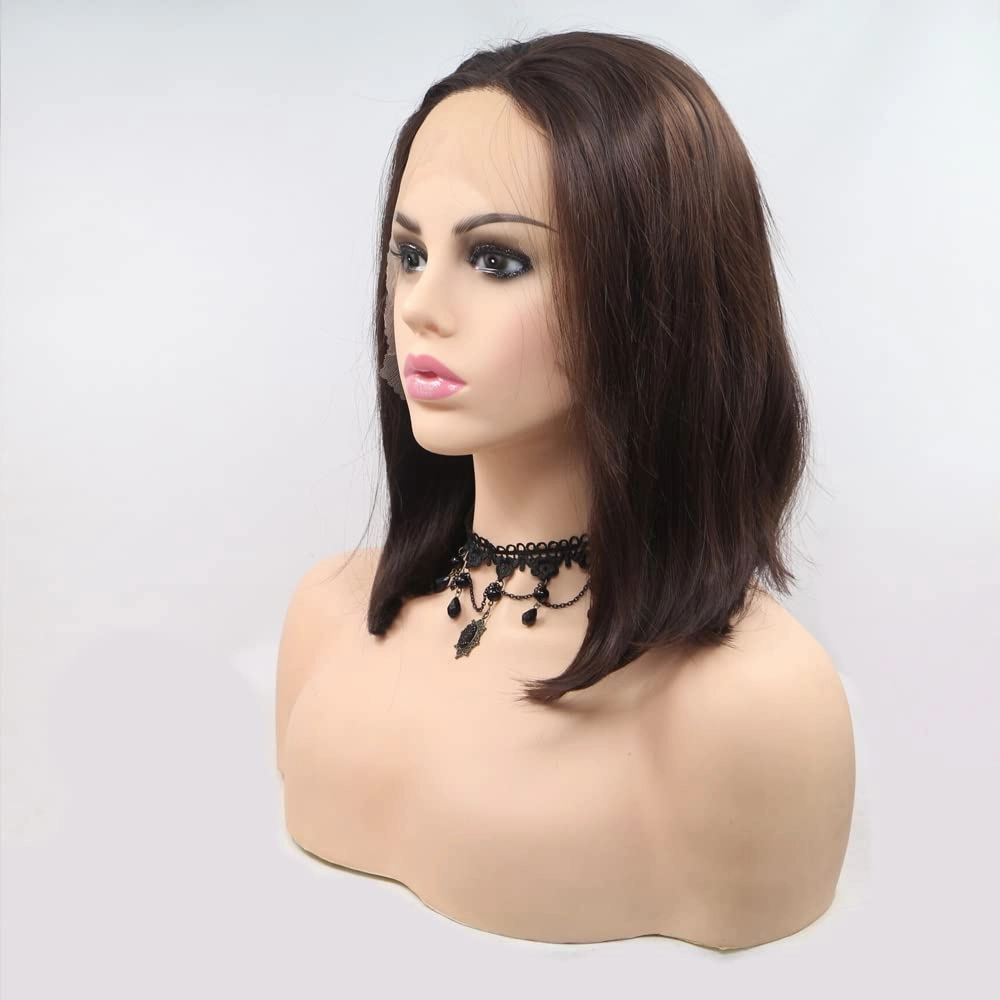 xiweiya Wigs 14" Inches Straight Short Bob Wig Dark Brown Hair Synthetic Lace Front Wig Black Brown Color with Middle Part Heat Resistant Fiber Hair for Women,Drag Queen Family Makeup Party Wear