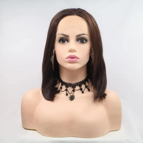 xiweiya Wigs 14" Inches Straight Short Bob Wig Dark Brown Hair Synthetic Lace Front Wig Black Brown Color with Middle Part Heat Resistant Fiber Hair for Women,Drag Queen Family Makeup Party Wear