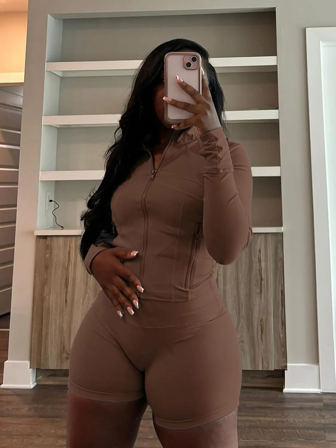 XZLUFNY Two Piece Short Sets for Women Long Sleeve Sport Jacket Bodycon Short Tracksuit Sweatsuit