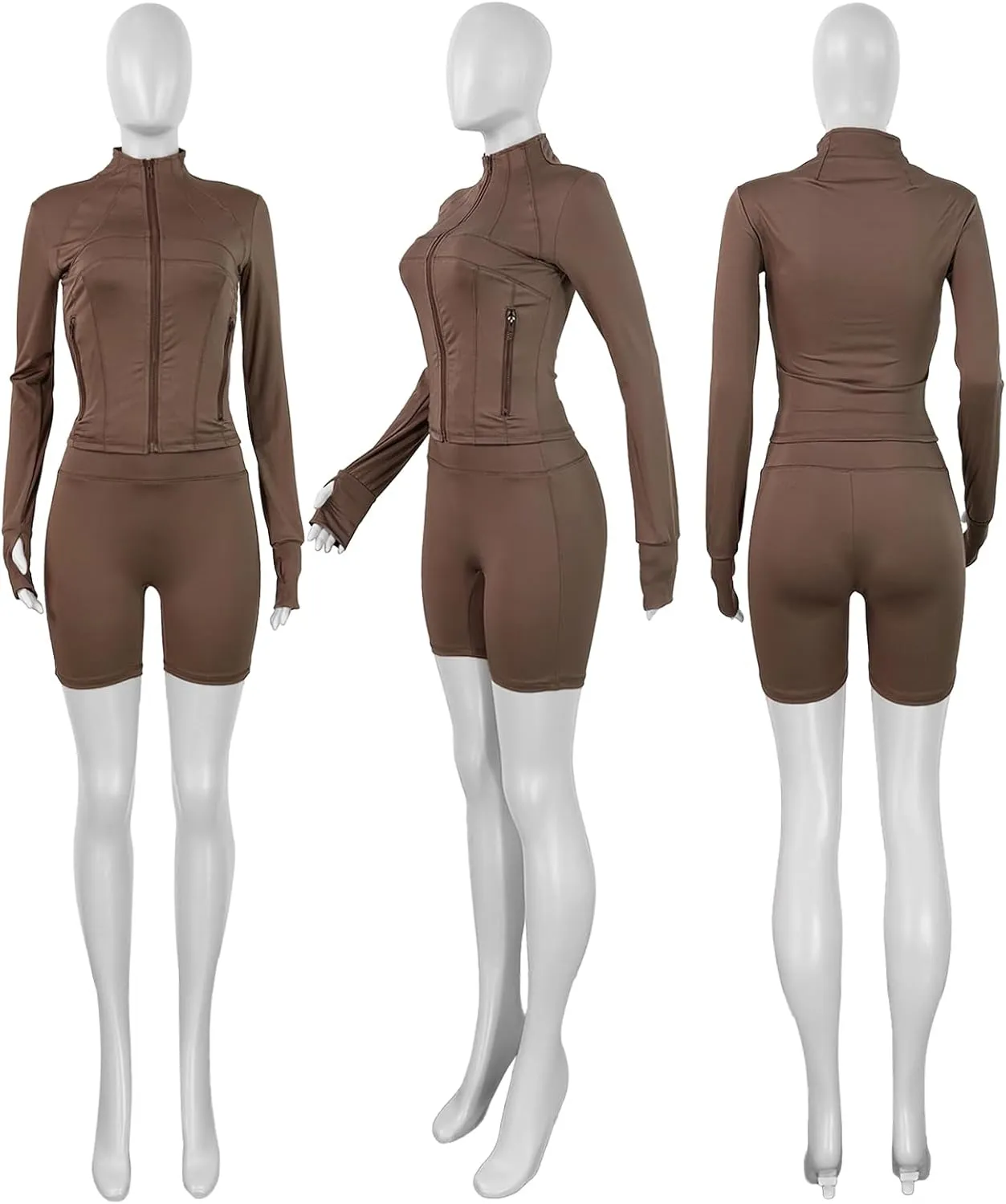 XZLUFNY Two Piece Short Sets for Women Long Sleeve Sport Jacket Bodycon Short Tracksuit Sweatsuit