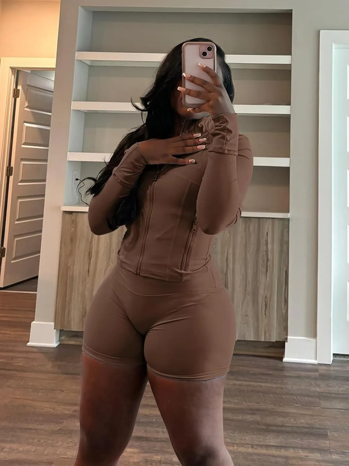 XZLUFNY Two Piece Short Sets for Women Long Sleeve Sport Jacket Bodycon Short Tracksuit Sweatsuit