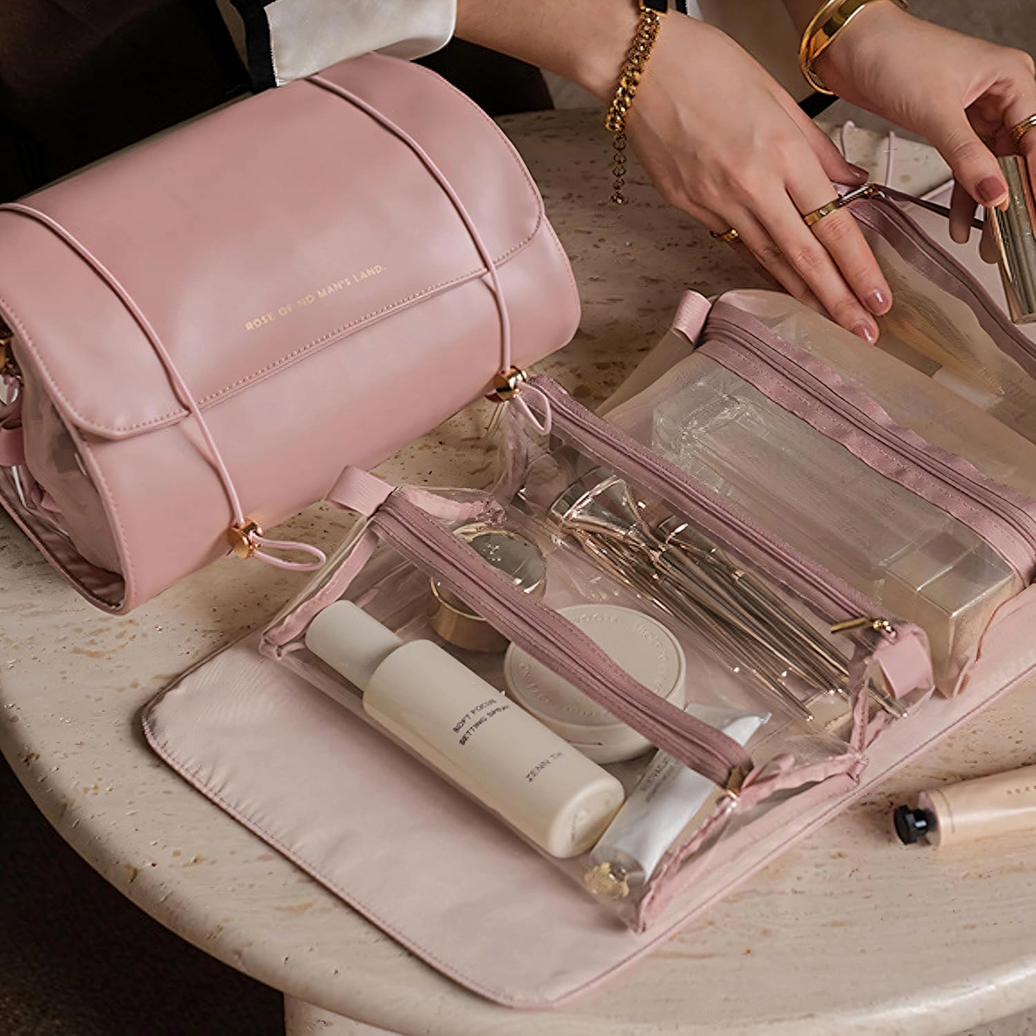 YDR Travel Makeup Bag,Capacity Cosmetic Travel Bag for Women Portable Pouch Makeup Organizer Bag with Divider and Handle Makeup Case Toiletry Bag