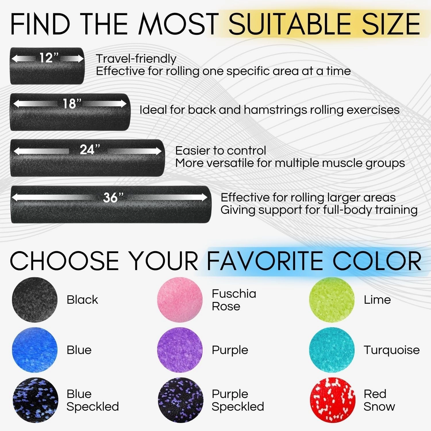 Yes4All High-Density Round Back Roller Foam, Exercise Foam Roller for Yoga, Pilates & Stretching - 12, 18, 24, 36 inch