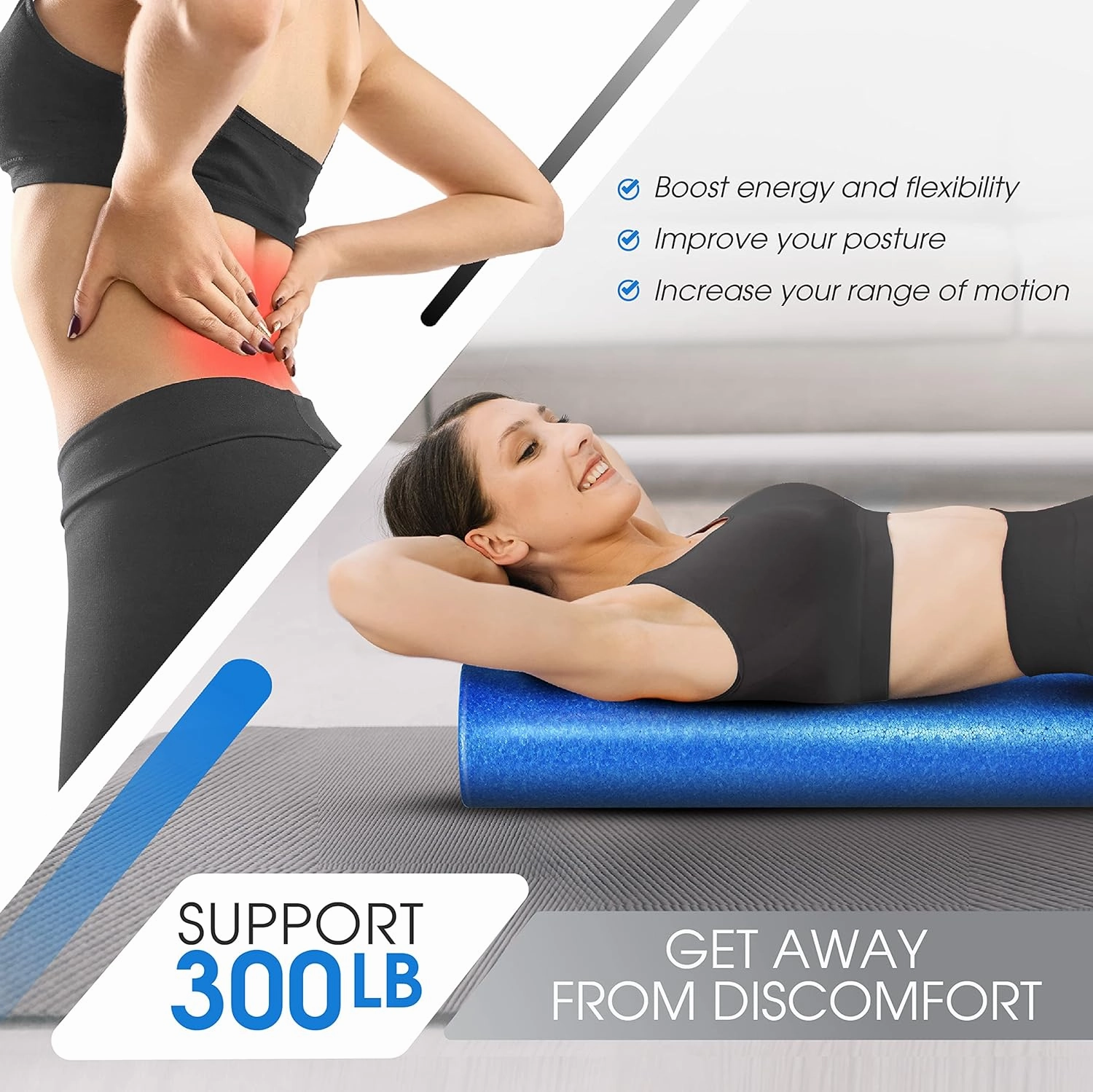 Yes4All High-Density Round Back Roller Foam, Exercise Foam Roller for Yoga, Pilates & Stretching - 12, 18, 24, 36 inch