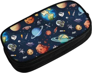 YETTA YANG Galaxy Spacecraft Astronaut Space Navy Blue Pencil Box Case for Pen Holders Office Supplies Big Capacity large