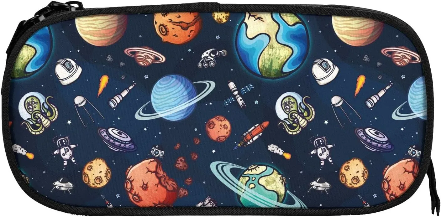 YETTA YANG Galaxy Spacecraft Astronaut Space Navy Blue Pencil Box Case for Pen Holders Office Supplies Big Capacity large