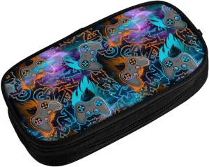 YETTA YANG Video Game Galaxy Space Cool Blue Pencil Box Case for Pen Holders Office Supplies Big Capacity large