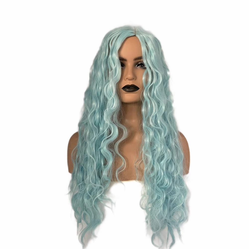 Yina Machine-Made Daily Wear Wig Loose Wave Curly Blue Green Wigs Blend Color Natural Synthetic Fiber Hair for Women Heat Resistant Cosplay Party Makeup Drag Queen 26 Inches