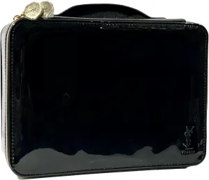 Yves Saint Laurent YSL Cosmetic BLACK PATENT TRAIN CASE Pouch Makeup Bag YSL Fragrance Bag (8.5L X 3.5H X 6W)