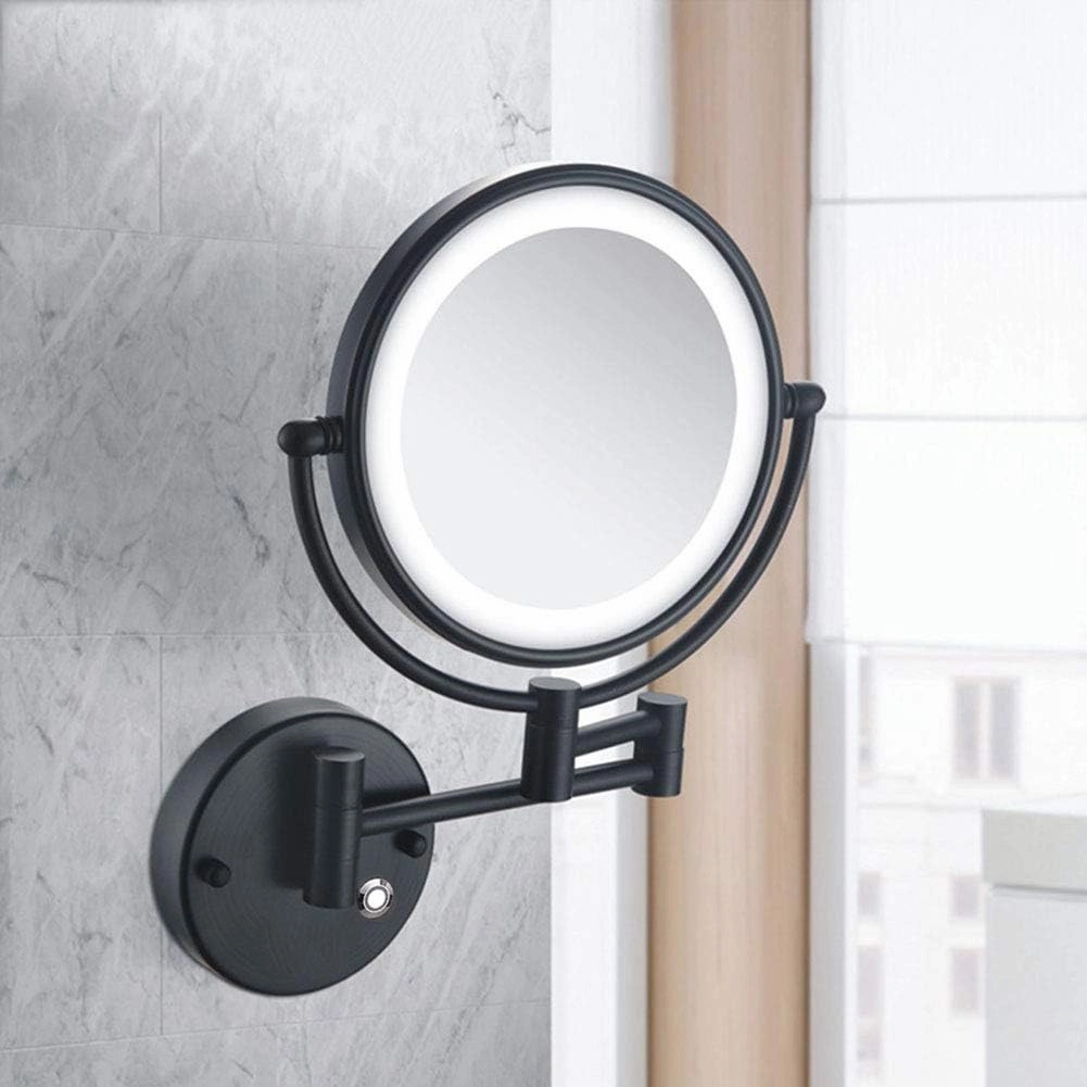 ZADIKO 8-Inch Wall Mounted Makeup Mirror with Magnification, Two-Sided Extendable, 360 Degree Swivel, Extendable Arm, Round (Color : Matte Black, Size : 3X)