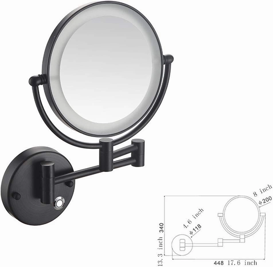 ZADIKO 8-Inch Wall Mounted Makeup Mirror with Magnification, Two-Sided Extendable, 360 Degree Swivel, Extendable Arm, Round (Color : Matte Black, Size : 3X)