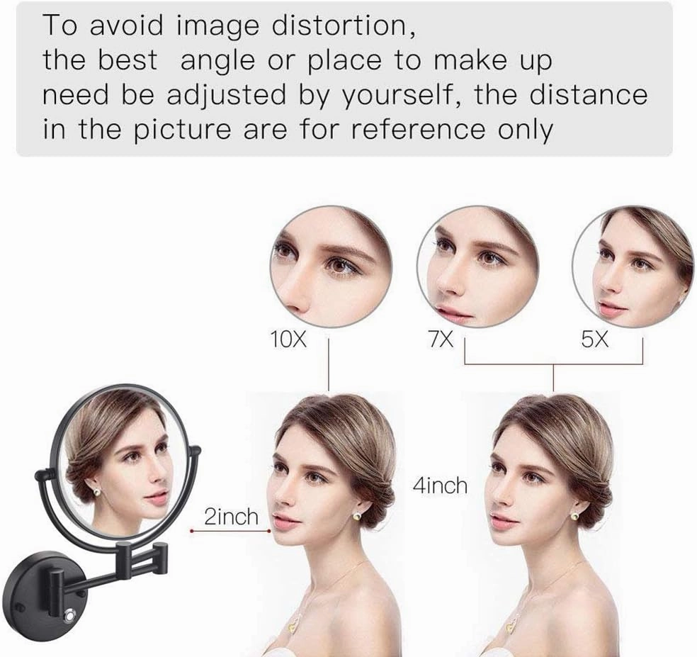 ZADIKO 8-Inch Wall Mounted Makeup Mirror with Magnification, Two-Sided Extendable, 360 Degree Swivel, Extendable Arm, Round (Color : Matte Black, Size : 3X)