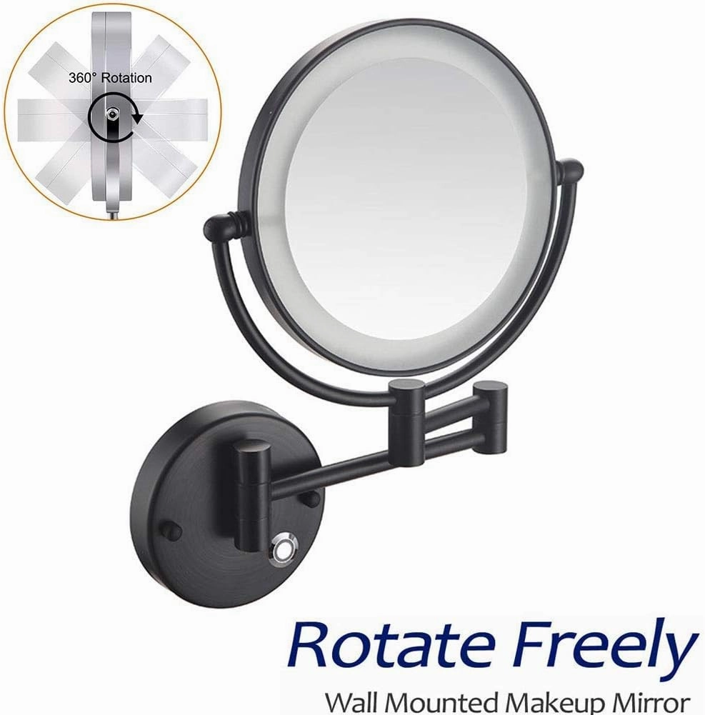 ZADIKO 8-Inch Wall Mounted Makeup Mirror with Magnification, Two-Sided Extendable, 360 Degree Swivel, Extendable Arm, Round (Color : Matte Black, Size : 3X)