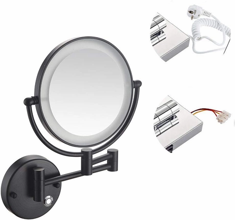 ZADIKO 8-Inch Wall Mounted Makeup Mirror with Magnification, Two-Sided Extendable, 360 Degree Swivel, Extendable Arm, Round (Color : Matte Black, Size : 3X)