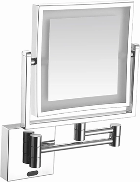 ZADIKO Smart Sensor LED Lighted Makeup Mirror, Square Wall Mounted Double Sided 1X/3X Magnifying Mirror Rotation Extension Bathroom Mirror,Black,Plug in (Color : Silver, Size : Plug in)