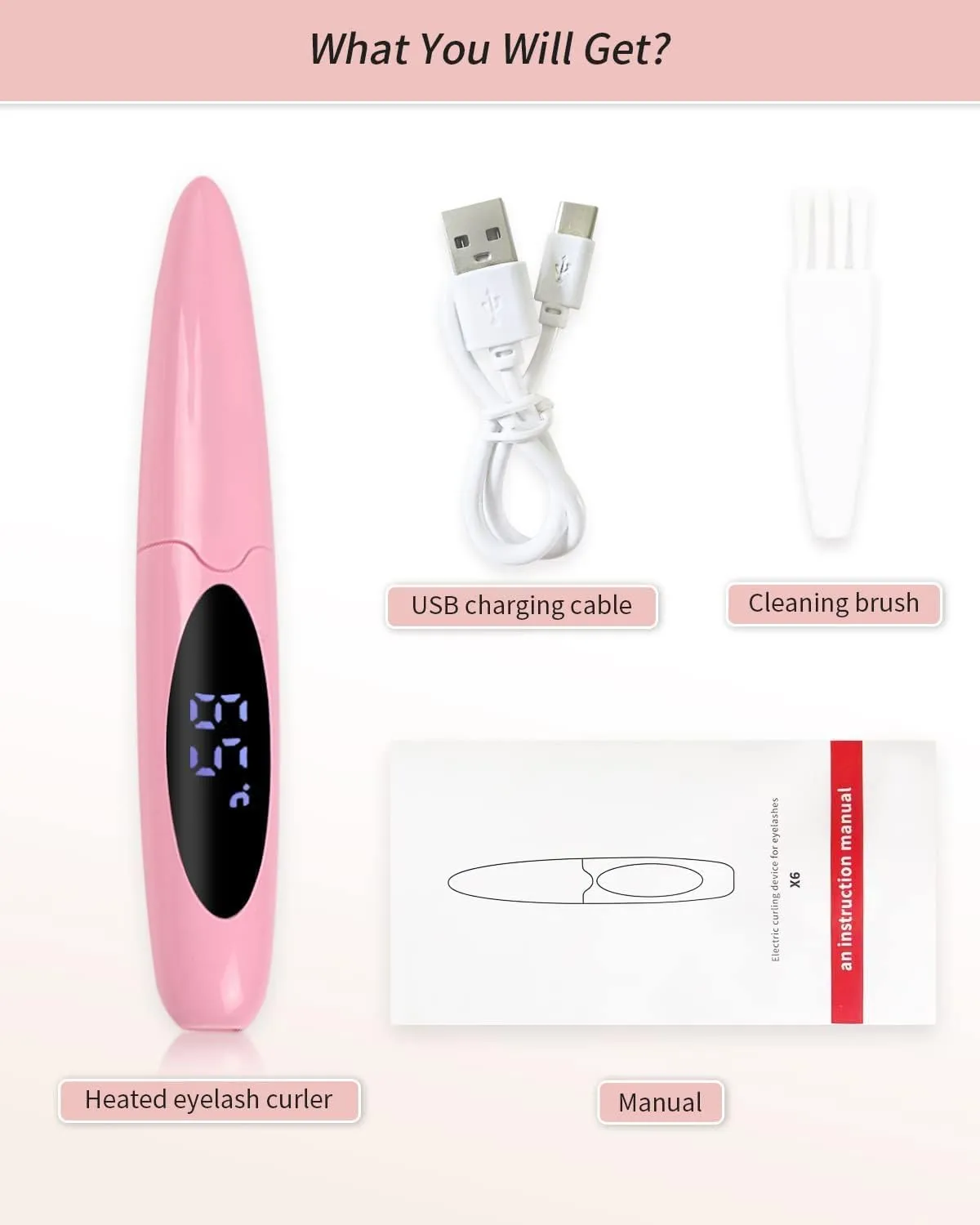 ZAPAL Heated Lash Curler, Rechargeable Heated Eyelash Curler, Intelligent Power Off Electric Eyelash Curler Heated Quickly 24 Hs Lasting Natural Makeup for Woman - Pink