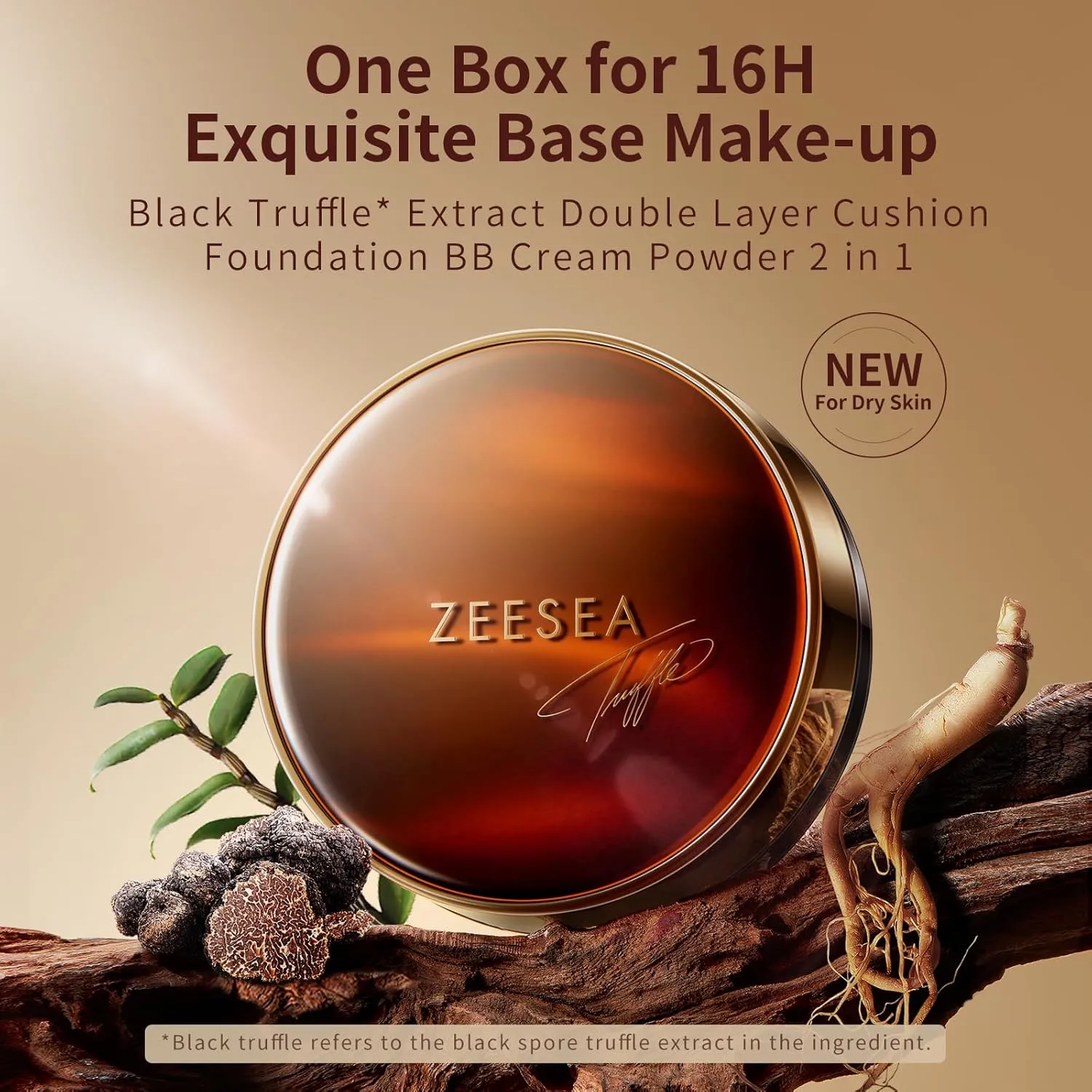 zeesea 2 in 1 Black Truffle Cushion Foundation,Makeup Double Layer Cushion BB Cream &Setting Powder for Oil Control,Tinted Moisturizer,Long-lasting, Natural, 0.32   0.18oz (9g   6g)