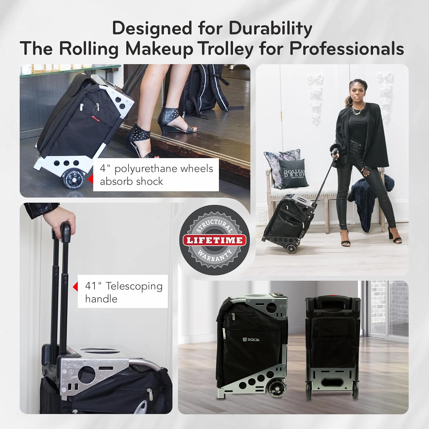 ZUCA Travel Cases for Artists and Professionals - Makeup Case with 5 Vinyl Utility Pouches, Travel Cover, 41" Telescoping Handle, Rolling Wheels & Sturdy Aluminum Frame for Makeup Artists and Creative