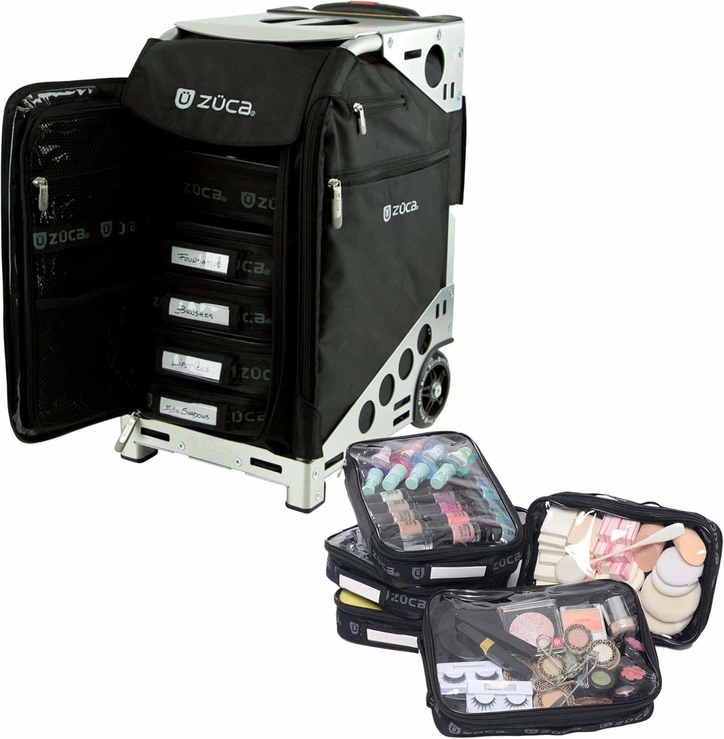 ZUCA Travel Cases for Artists and Professionals - Makeup Case with 5 Vinyl Utility Pouches, Travel Cover, 41" Telescoping Handle, Rolling Wheels & Sturdy Aluminum Frame for Makeup Artists and Creative
