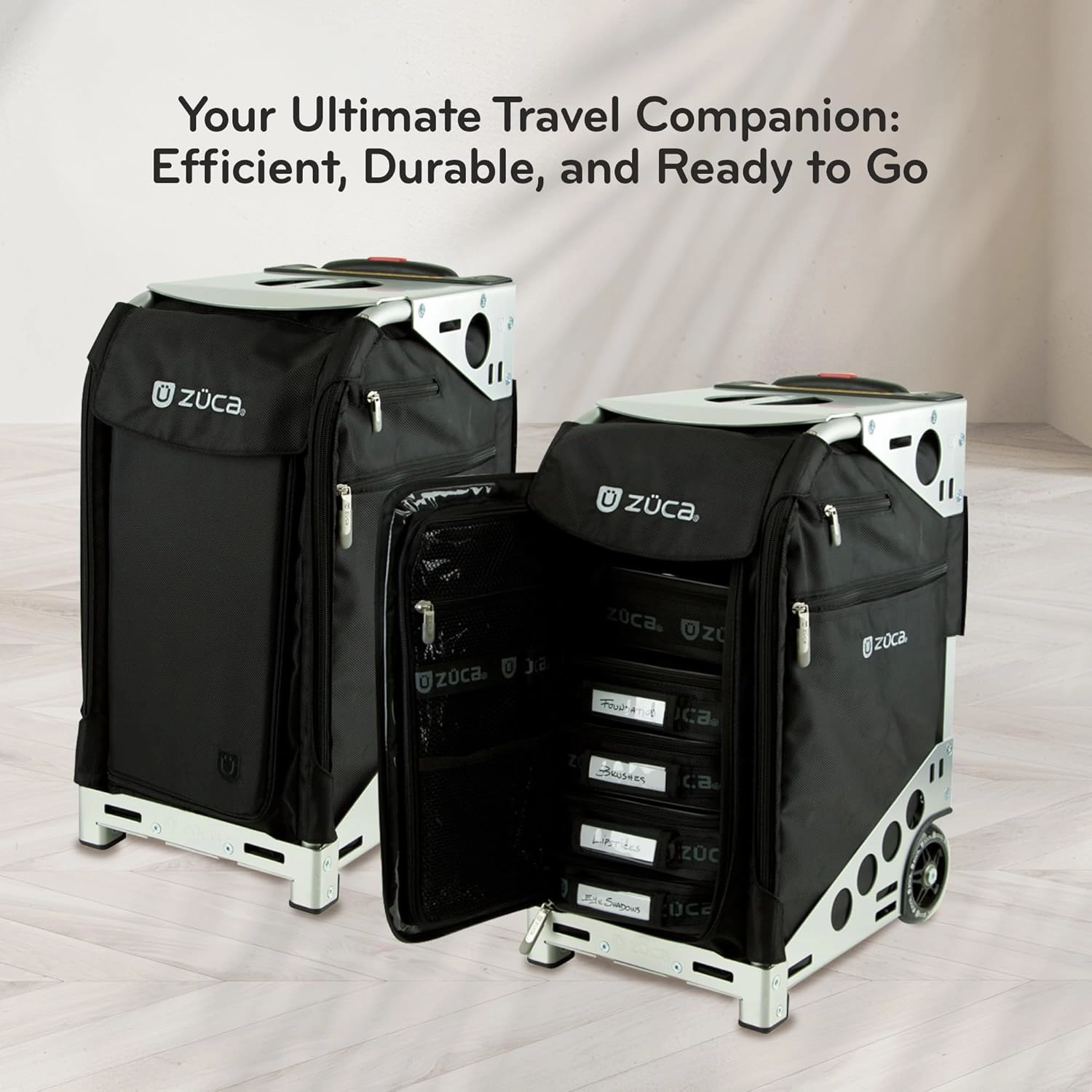 ZUCA Travel Cases for Artists and Professionals - Makeup Case with 5 Vinyl Utility Pouches, Travel Cover, 41" Telescoping Handle, Rolling Wheels & Sturdy Aluminum Frame for Makeup Artists and Creative