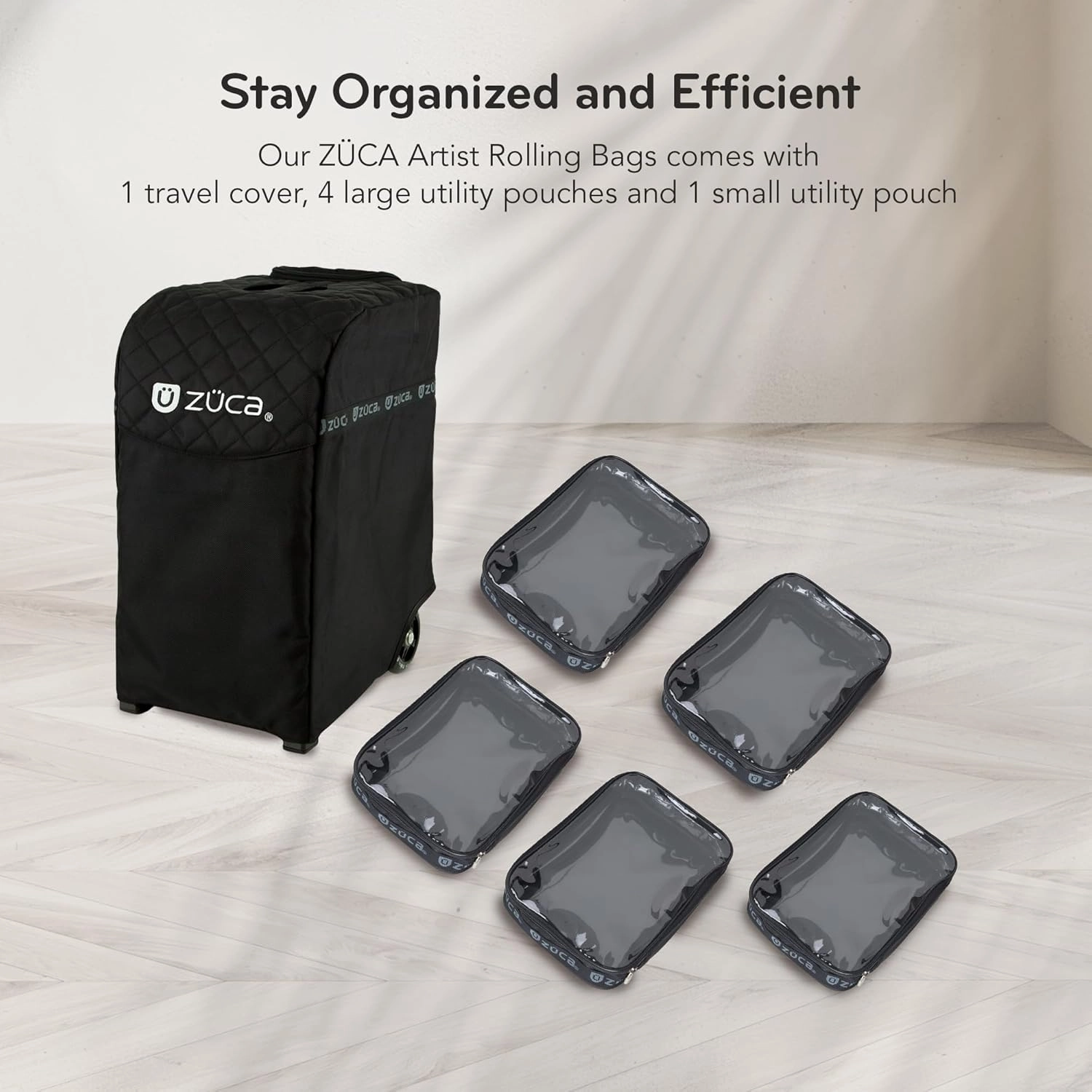 ZUCA Travel Cases for Artists and Professionals - Makeup Case with 5 Vinyl Utility Pouches, Travel Cover, 41" Telescoping Handle, Rolling Wheels & Sturdy Aluminum Frame for Makeup Artists and Creative