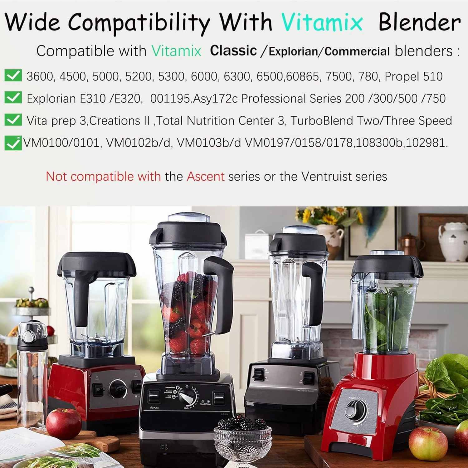 𝐔𝐩𝐠𝐫𝐚𝐝𝐞 For Vitamix Blender Pitcher 64oz, Replace for Vitamix 5200 5000 5300 4500 6300 7500 VM0101 VM0103 VM0197 E310 Classic/Explorian/Commercial Series etc Container Jar Cup,10 Years Warranty